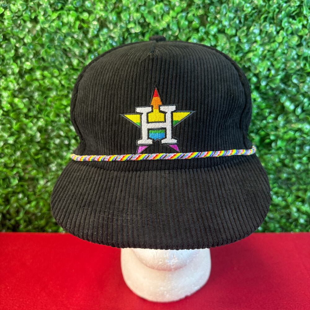 NWT Coco Cola Houston Astros Pride Hat Black Corduroy Adult Hat New LGBTQ